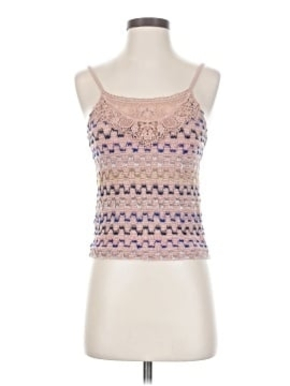 FREE PEOPLE Knit Crochet Tank Top in Blush with Multicolor Accents - Picture 3 of 4